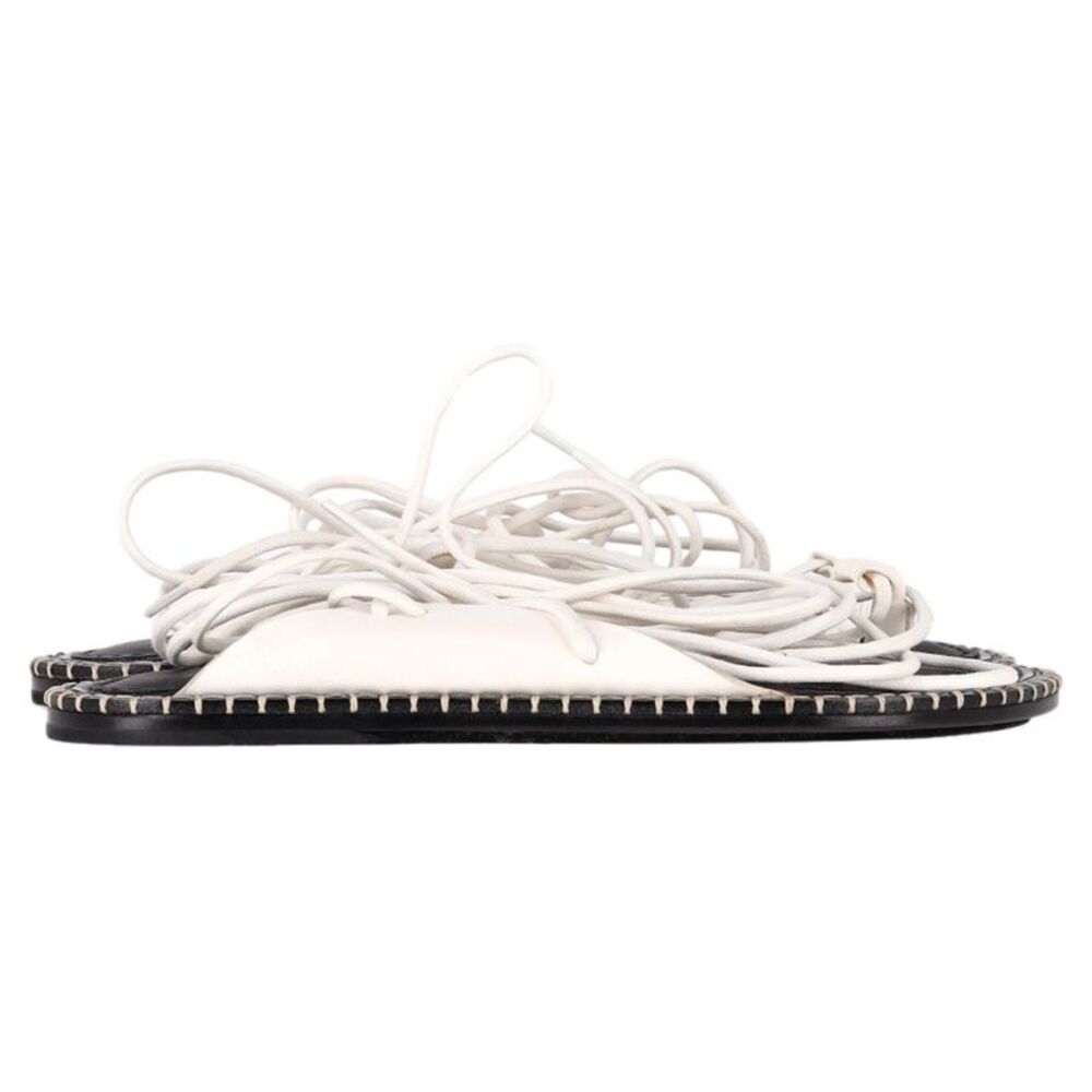 Ann Demeulemeester Self-Tie Flat Sandals in White Leather